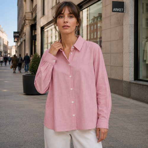 Blouse van linnenmix met zachte kraag