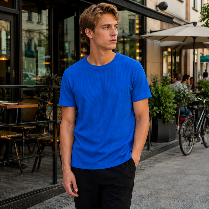 T-shirt met wafelstructuur | Heren, ronde hals | Gestructureerd gebreid