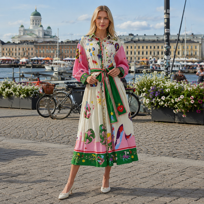 Midi-jurk van viscose, met print, enkellang