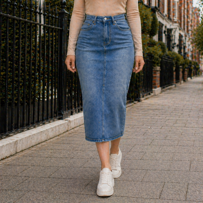 Kokerrok van denim met hoge taille