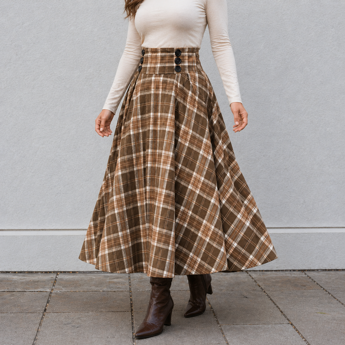 Maxi-rok | Hoge taille | A-lijn met ruitpatroon