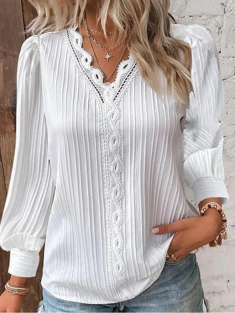 Blouse met kant | V-halslijn | Elegante zomerstijl