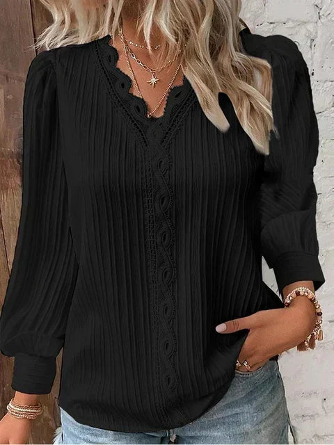 Blouse met kant | V-halslijn | Elegante zomerstijl