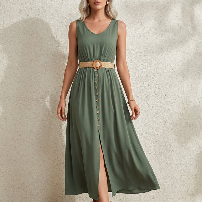 Maxi-jurk | Met ceintuur, knopen, zomerse stijl