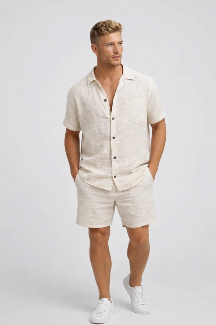 Heren tweedelige set | Overhemd met korte mouwen | Zomers casual