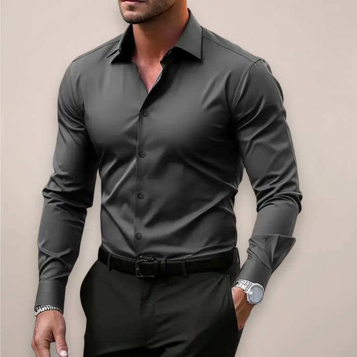 Heren overhemd | Slim fit, lange mouw | Knoopsluiting, stretch