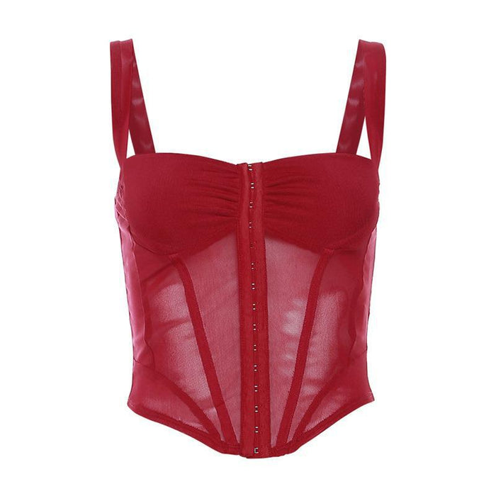 Korsettop | Transparante mesh, met bandjes