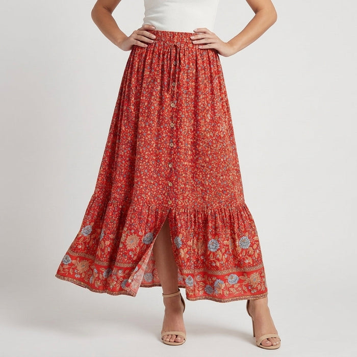 Maxi-rok | Bohemien bloemenprint, laagjeszoom
