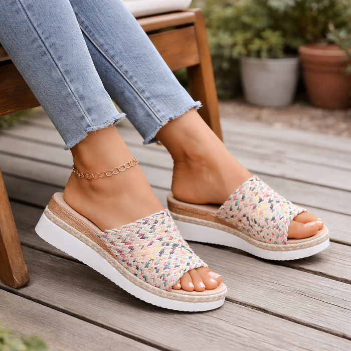 Dames sandalen | Sleehak, geweven, open neus