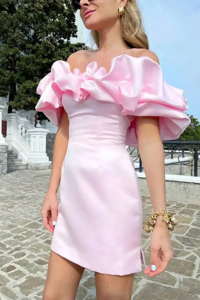 Satijnen off-shoulder mini-jurk voor feestjes