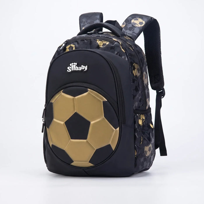 Schoolrugzak | Voetbalmotief, met vakken | Blauw goud