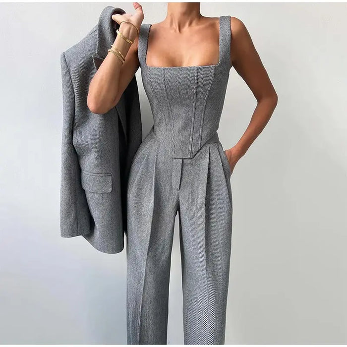 Damespak | Korsettop, blazer en rechte broek