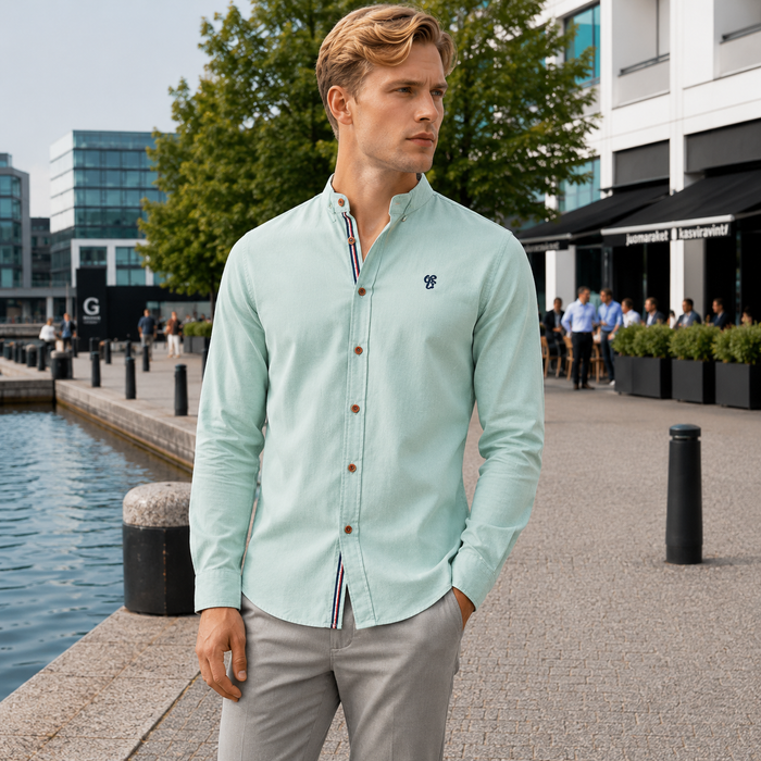 Heren overhemd | Slim fit, opstaande kraag | Elegant casual