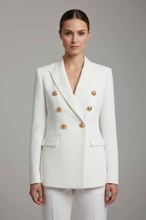 Blazer | Dubbele rij knopen, goudkleurig | Elegante jas
