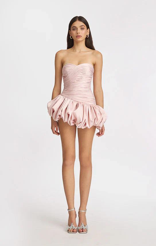 Strapless gedrapeerde mini-jurk met ballonrok