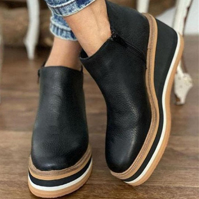 Leren enkellaarsjes voor dames | Plateauzool, rits | Comfortabel