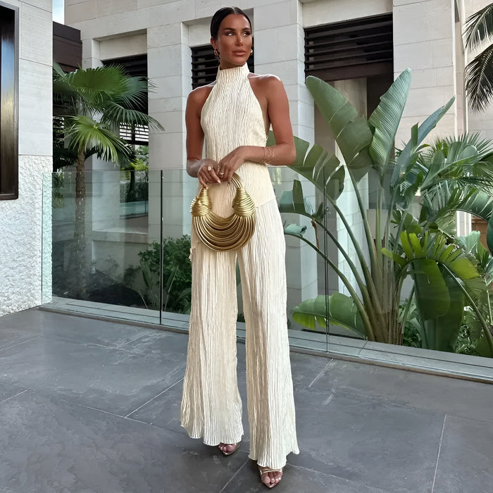 Set met asymmetrische top en wijde broek