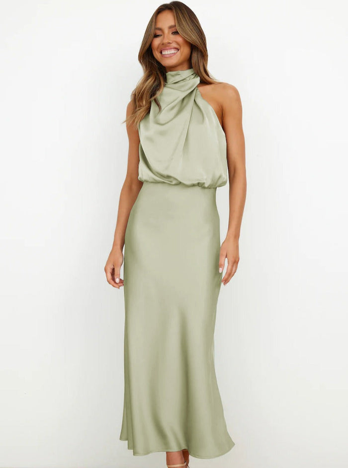 Maxi-jurk met halterhals in groen