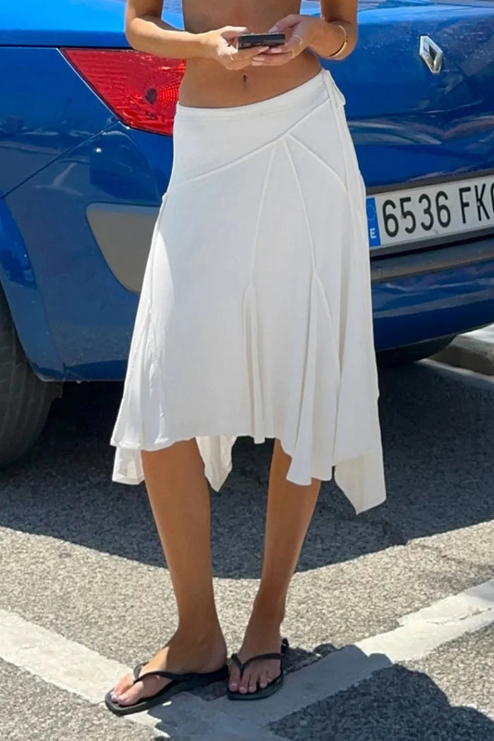 Asymmetrische midi-rok met puntige zoom