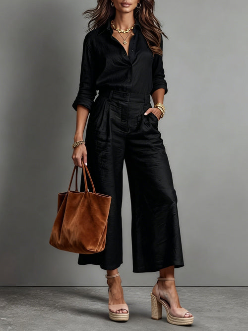 Dames blouse en wijde broek met hoge taille | Set