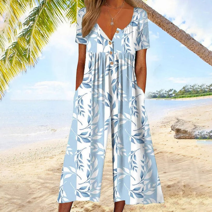 Jumpsuit met culotte | Korte mouwen, bedrukt katoen | Zomer