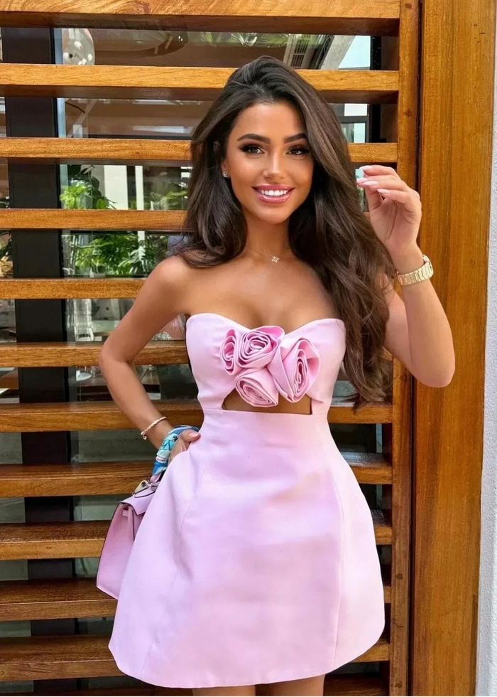 Strapless mini-cocktailjurk met bloemenprint