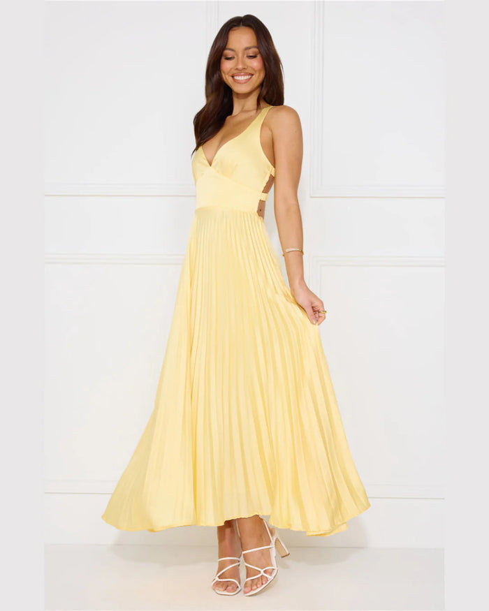 Geplooide maxi-jurk met diepe V-hals