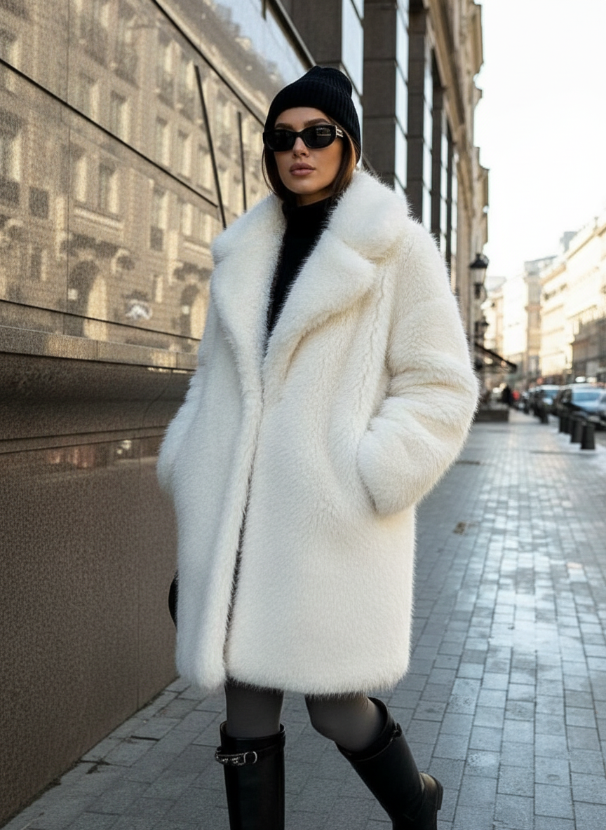 Aria Long Faux Fur Coat – Elegant Plush Winter Outerwear