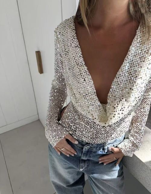 Cropped top van mesh met pailletten en open rug