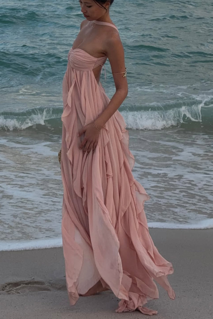Strapless maxi-jurk van gelaagd kant