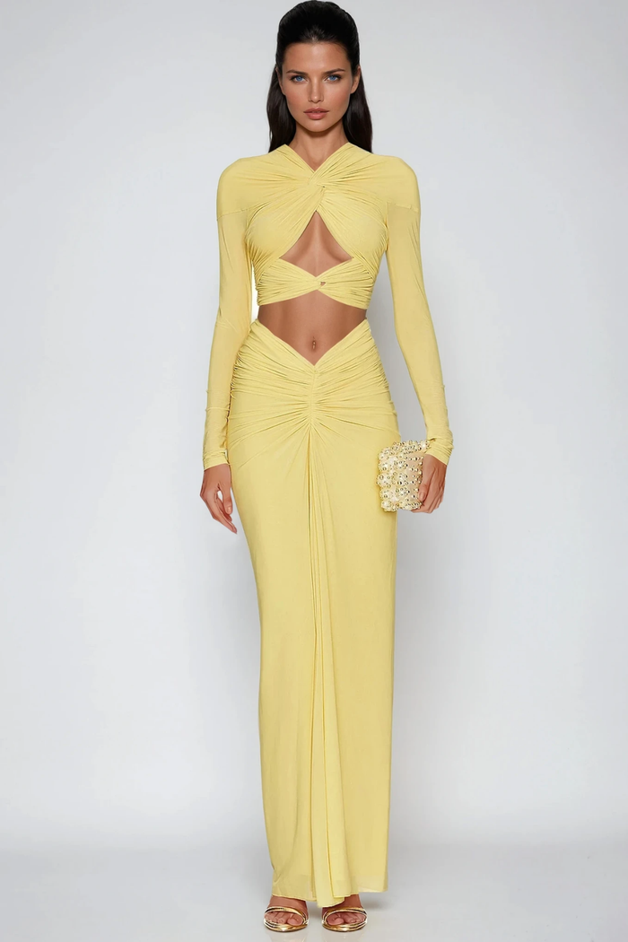 Set met gedrapeerde cut-out top en rok