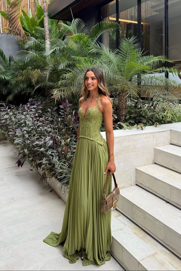Kanten corset maxi-jurk in groen