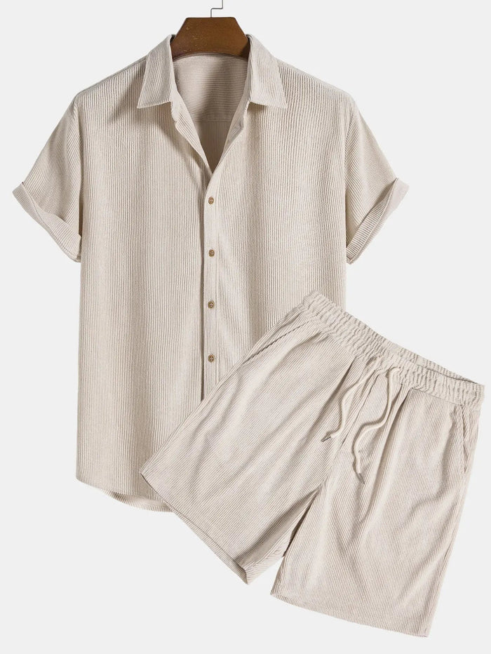 Klaus set met structuur: overhemd met korte mouw & short