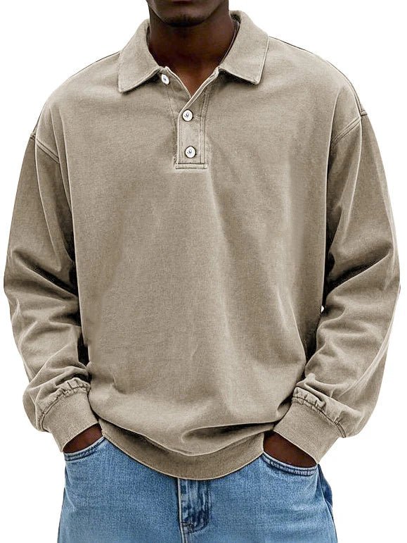 Heren-T-shirts | Poloshirt met lange mouw, katoen | Vintage gewassen, oversized
