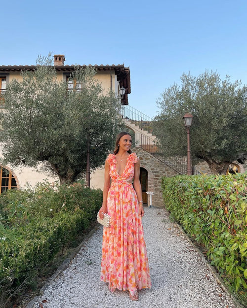 Chiffon maxi-jurk met cut-outs op de taille