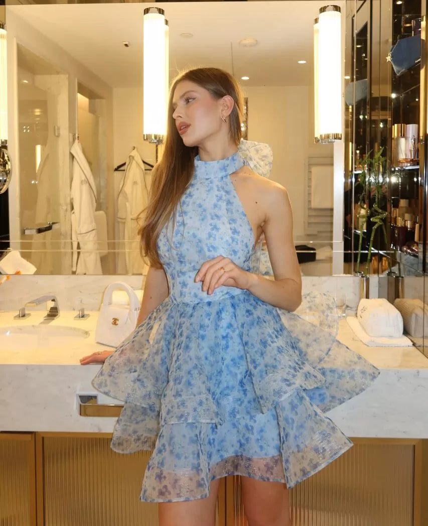 A-lijn mini-jurk van bedrukte organza