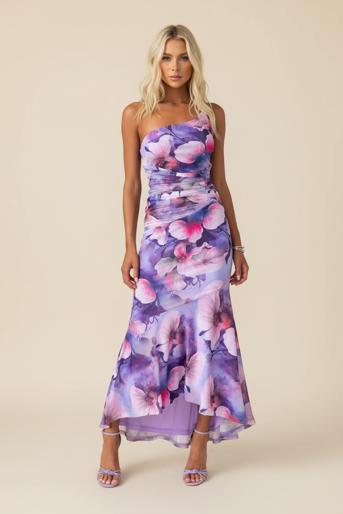 Maxi-jurk met bloemenprint en asymmetrische zoom
