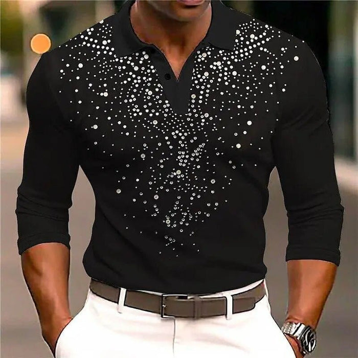 Herenpolo | Slim fit, glitterprint | Lange mouwen, feestelijk