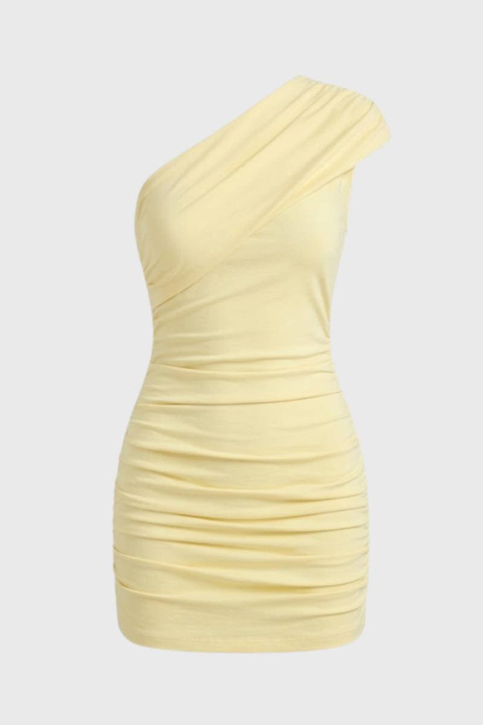 Mini-jurk | One-shoulder, geel | Corrigerende pasvorm