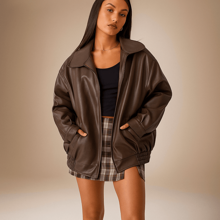 Jack met leerlook – oversized pasvorm – heuplengte – ritssluiting