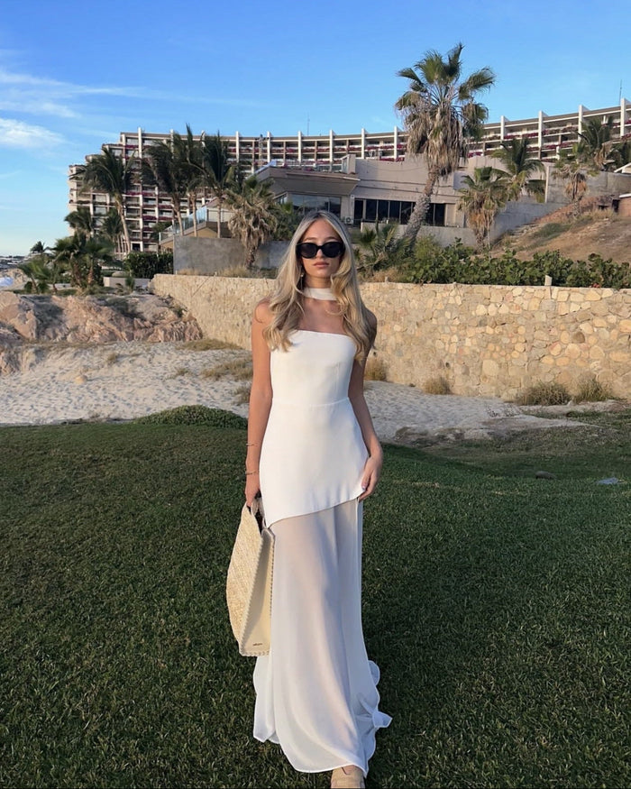 Strapless maxi-jurk met afneembare halsstrik