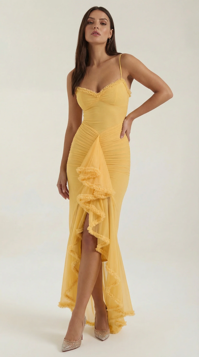 Mouwloze maxi-jurk met ruches