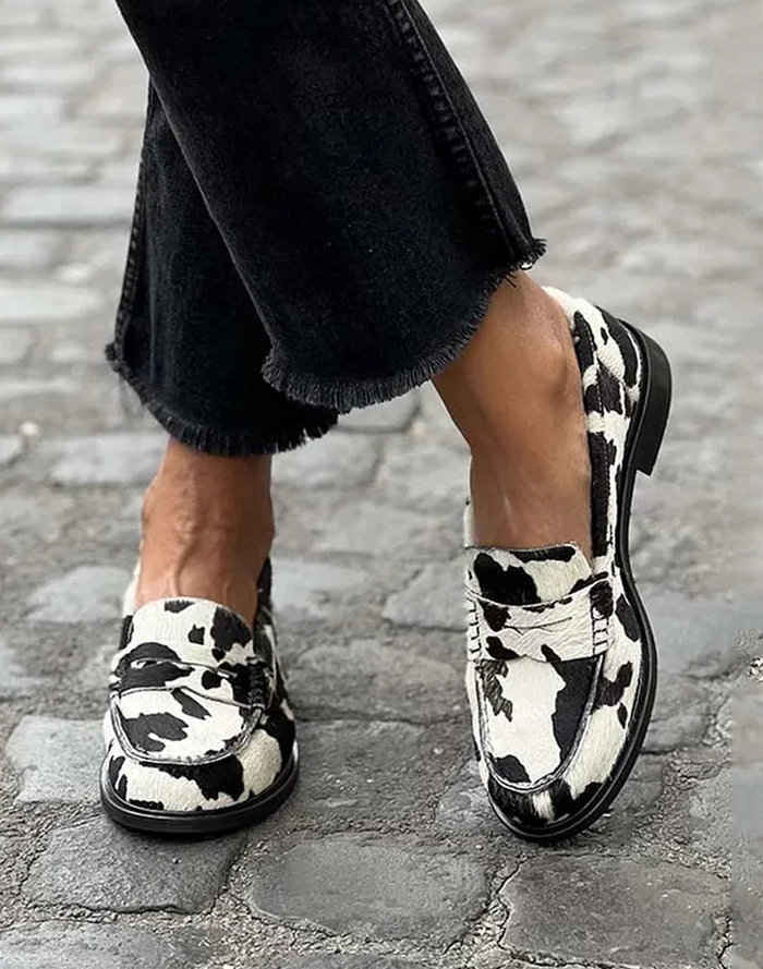 Damesloafers – dierenprint, zwart-wit, instapper