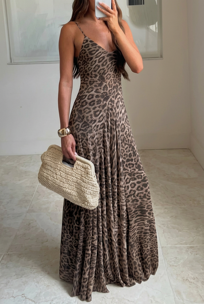 Maxi-jurk met luipaardprint en hoge split