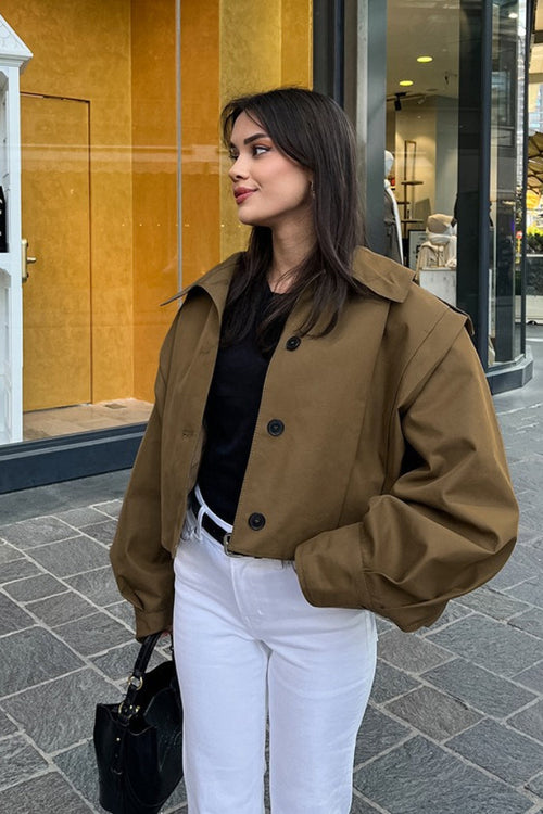 Cropped utility-jasje met hoge kraag