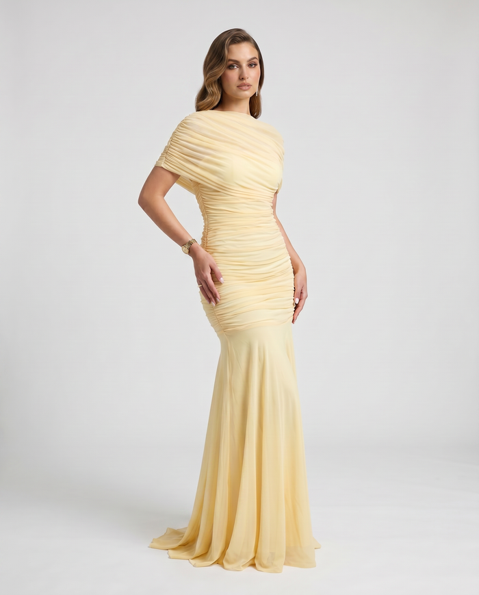Gedrapeerde mermaid maxi-jurk met korte mouwen