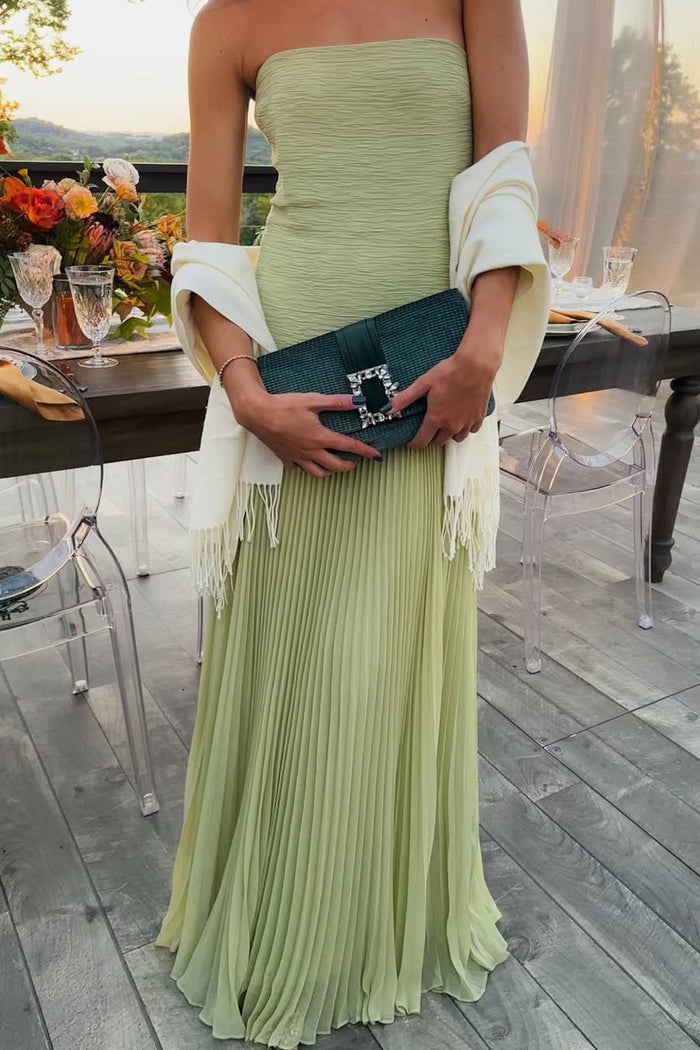 Strapless maxi-jurk met verlaagde taille in groen