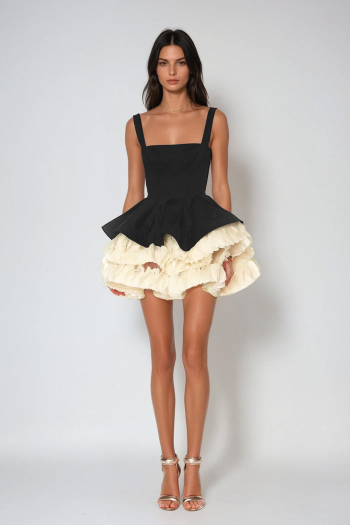 Mouwloze mini-jurk met pofschouders
