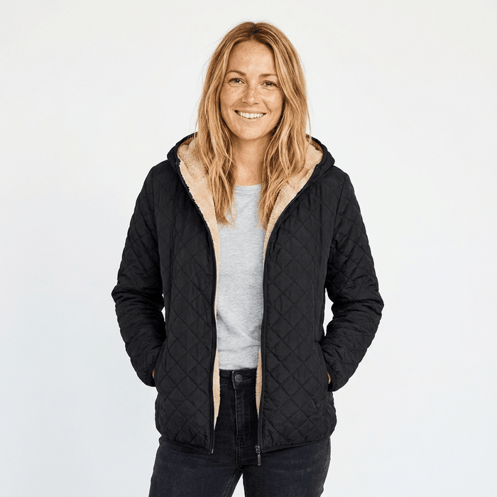 Gewatteerde damesjas | Warme fleece met capuchon | Licht